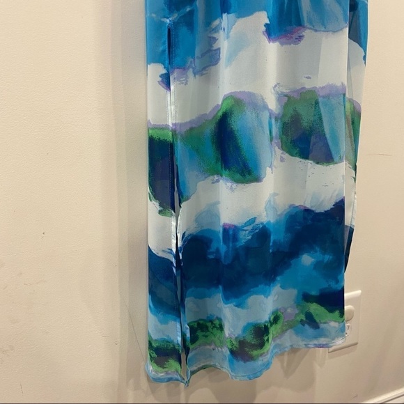 AQUA Halter Blue Watercolor Flowy Maxi Dress size XS - Picture 8 of 12